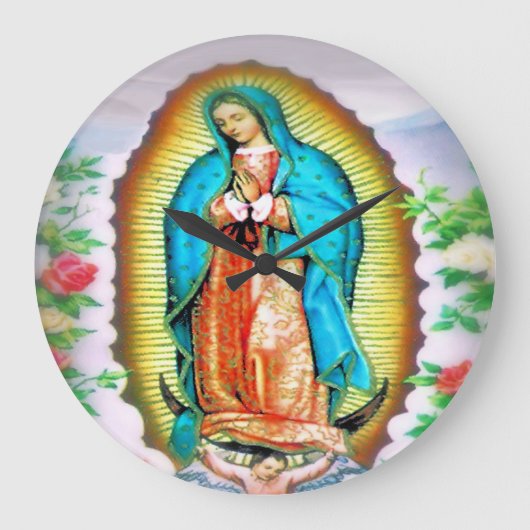Onze dame van Guadalupe Floral Grote Klok (Voorkant)