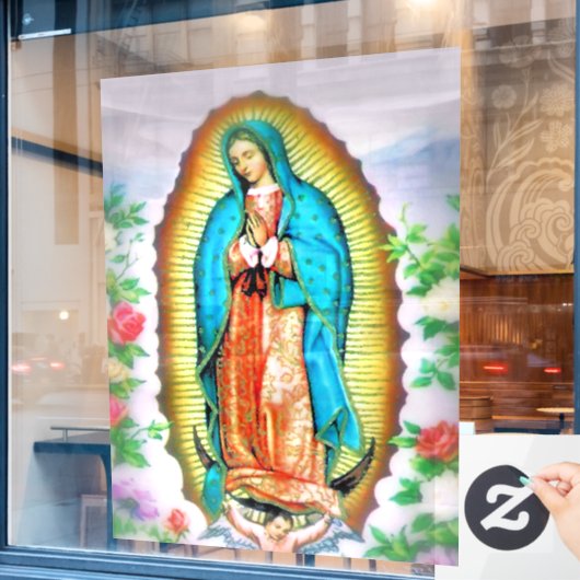 Onze dame van Guadalupe Floral Raamsticker (Cafe Raam)