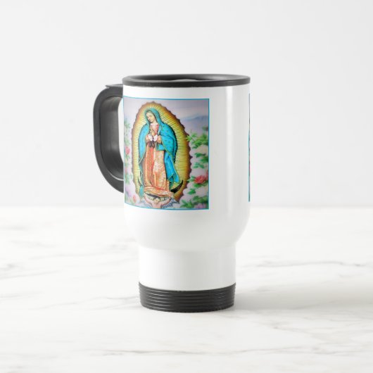 Onze dame van Guadalupe Floral Reisbeker (Voorkant links)