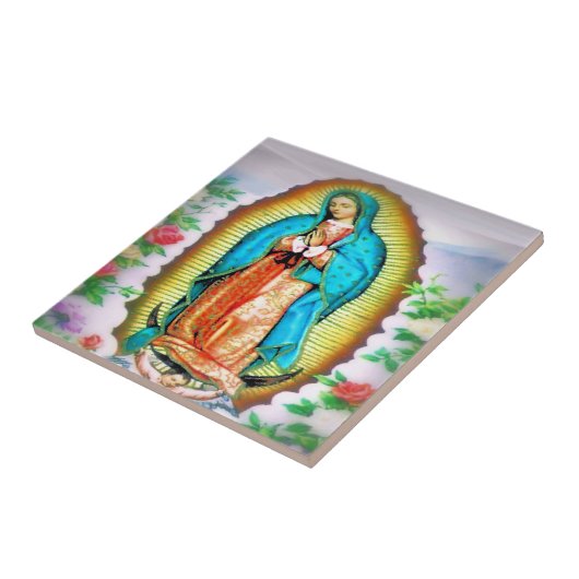 Onze dame van Guadalupe Floral Tegeltje (Zijkant)