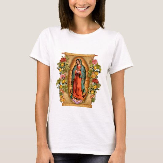 Onze dame van Guadalupe katholieke Religieuze Maag T-shirt (Voorkant)