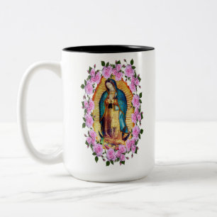 Onze dame van Guadalupe Maagd Mary Pink Roses Tweekleurige Koffiemok