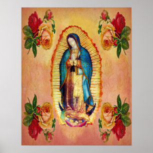 Onze dame van Guadalupe Maagd Mary roos hoek Poster