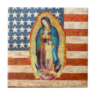 Onze dame van Guadalupe Maagd Mary USA Vlag Tegeltje