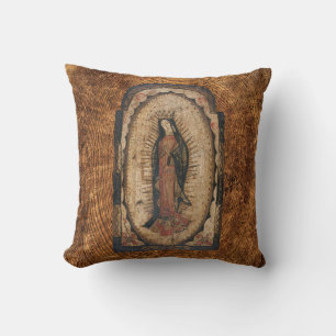 Onze dame van Guadalupe Maagd Mary Wood Kijk uit Kussen