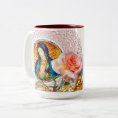 Onze dame van Guadalupe Mary Pink Rose Tweekleurige Koffiemok (Voorkant links)