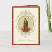 Onze dame van Guadalupe met Kerstmis in Poinsettia Feestdagen Kaart (Voorkant)