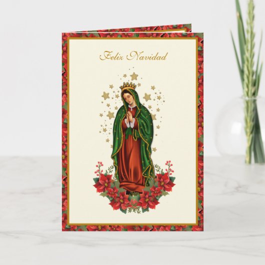 Onze dame van Guadalupe met Kerstmis Pointsettia Feestdagen Kaart (Voorkant)