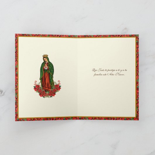 Onze dame van Guadalupe met Kerstmis Pointsettia Feestdagen Kaart (Binnen)