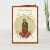 Onze dame van Guadalupe met Kerstmis Pointsettia Feestdagen Kaart (Voorkant)