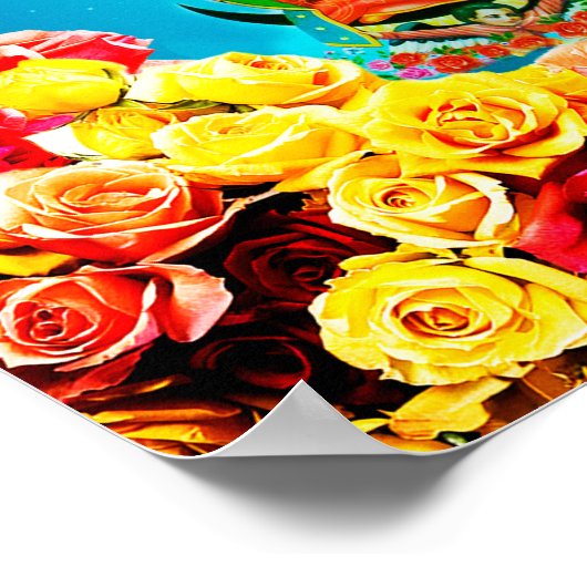 Onze dame van Guadalupe omringd door Rozen kleurri Poster (Hoek)