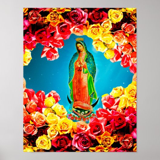 Onze dame van Guadalupe omringd door Rozen kleurri Poster (Voorkant)