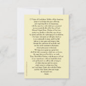 Onze dame van Guadalupe Prayer Kaart (Achterkant)