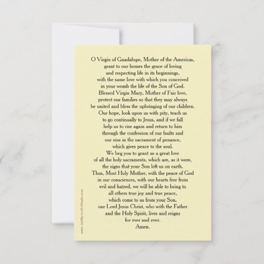 Onze dame van Guadalupe Prayer Kaart (Achterkant)