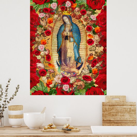 Onze dame van Guadalupe Red Roses Poster (Keuken)