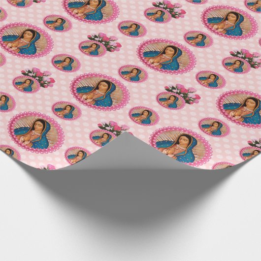 Onze dame van Guadalupe roze rozen Cadeaupapier (Hoek)