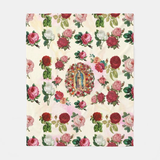 Onze dame van Guadalupe Rozen Potpourri Fleece Deken (Voorkant)