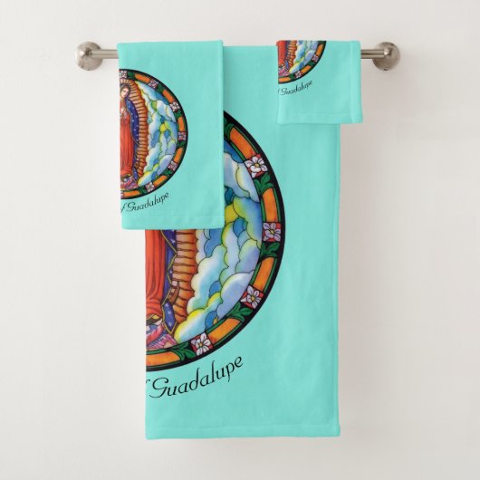 Onze dame van Guadalupe Turquoise Bad Handdoek (Insitu)