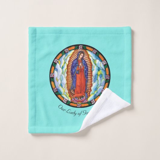 Onze dame van Guadalupe Turquoise Bad Handdoek (Wasdoekje)