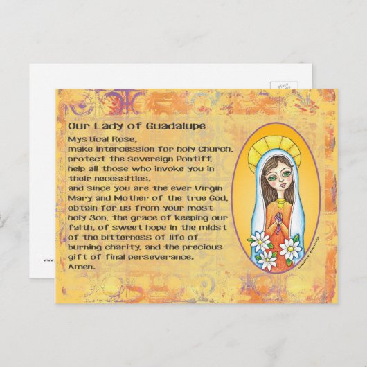 Onze dame van het Briefkaart van Guadalupe (Voorkant / Achterkant)