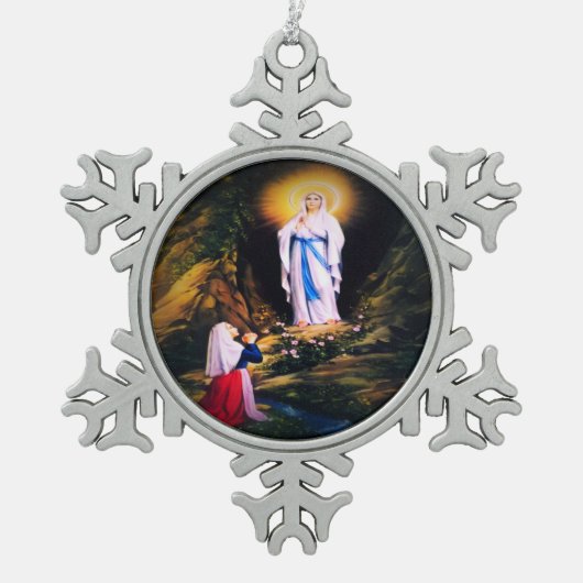 Onze dame van Lourdes door Litany Lane Tin Sneeuwvlok Ornament (Voorkant)