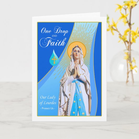 Onze dame van Lourdes Feast Day One Drop and Faith Kaart (Gele Bloem)