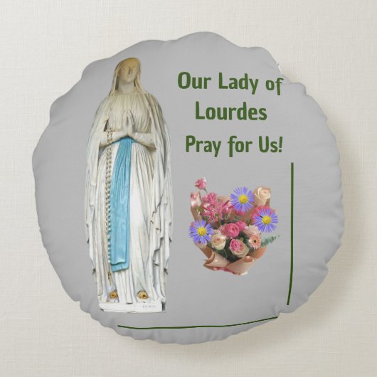 Onze dame van Lourdes Rond Kussen (Achterkant)