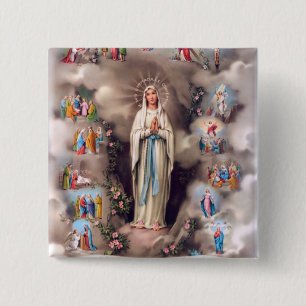 Onze dame van Lourdes Vierkante Button 5,1 Cm