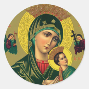 onze dame van perpetual help klassieke ronde stick sticker
