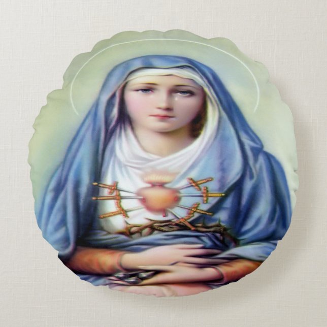 Onze dame van Sorrows Rond Kussen (Voorkant)