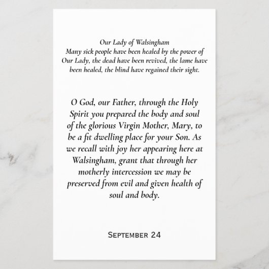 Onze dame van Walsingham Flyer (Achterkant)