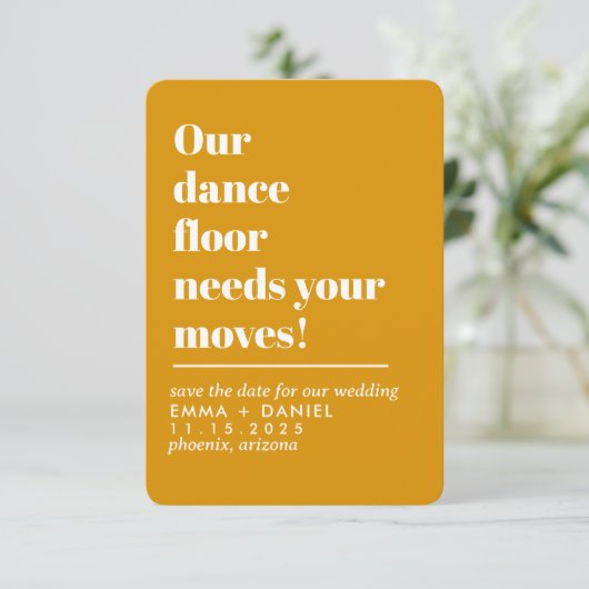 Onze Dansvloer Grappige Citaat Bruiloft Save The Date (Staand voorkant)