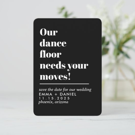 Onze Dansvloer Grappige Citaat Huwelijk Save The Date (Staand voorkant)