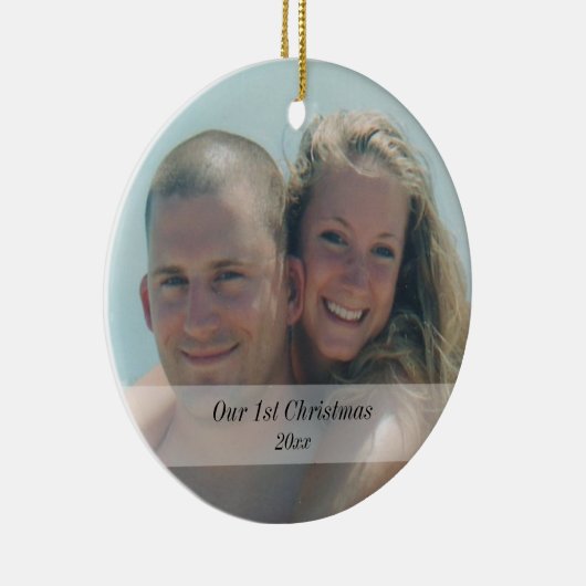 Onze de fotoherinnering van Eerste Kerstmis Keramisch Ornament (Rechts)