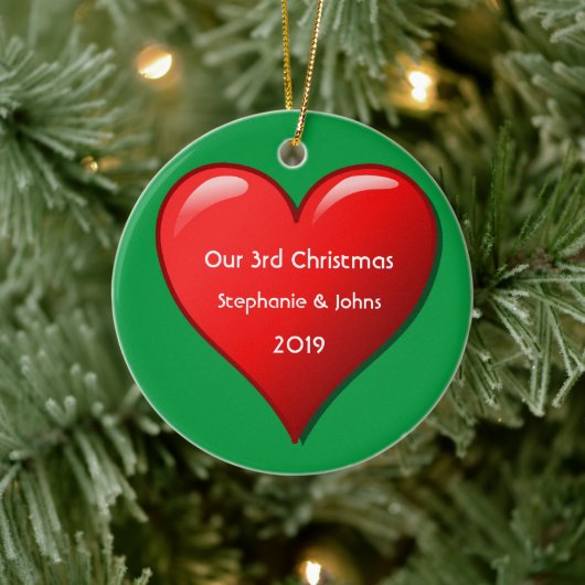 Onze derde kerst samen met Cute Red Heart 2019 Keramisch Ornament (Boom)