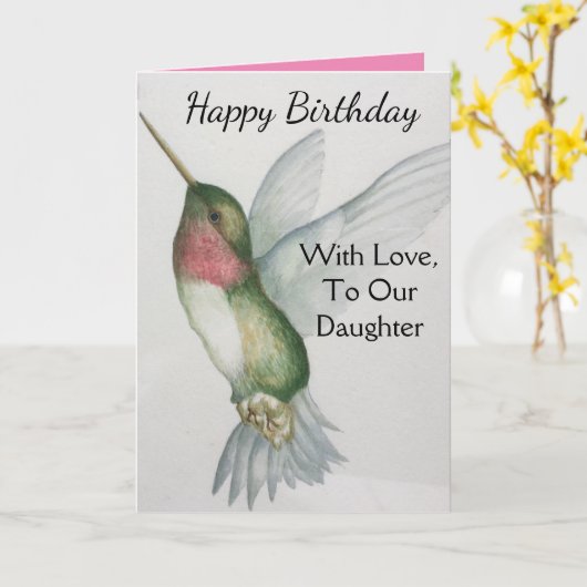 Onze dochter met liefde verjaardag kolibrie kaart (Gele Bloem)