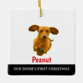 Onze Doxie's eerste kerst fotonaam Keramisch Ornament (Voorkant)
