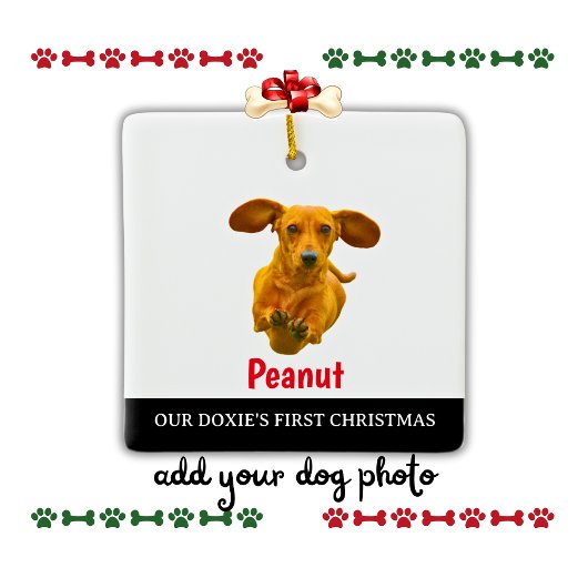 Onze Doxie's eerste kerst fotonaam Keramisch Ornament