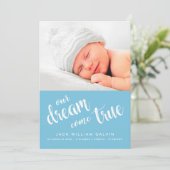 Onze droom komt uit True Photo Sweet Blue Boy Birt Aankondiging (Staand voorkant)