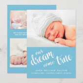 Onze droom komt uit True Photo Sweet Blue Boy Birt Aankondiging (Voorkant / Achterkant)