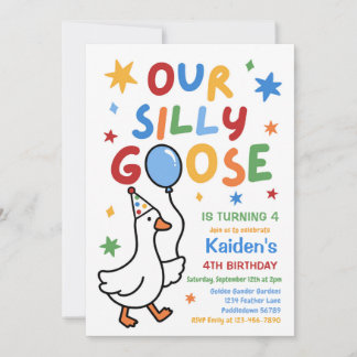 Onze Dwaze Gans Jongen Kleurrijke Verjaardagsfeest Kaart