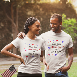 Onze eerste 4 juli als Mr & Mrs T-shirt