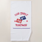 Onze eerste 4 juli samen - koppel strandlaken (Voorkant)