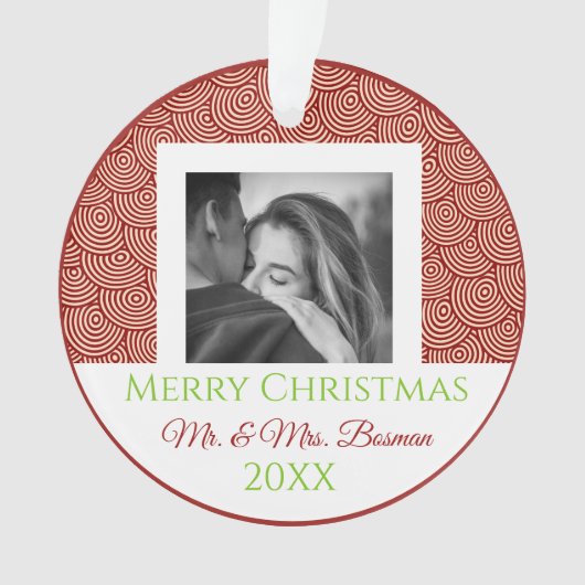 Onze eerste aangepaste kerstdag voor fotoversierin ornament (voorkant)