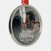 Onze eerste aangepaste kerstfeestnamen en foto's metalen ornament (Rechts)