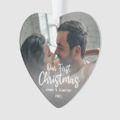 Onze eerste aangepaste kerstfeestnamen en foto's ornament (voorkant)