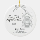 Onze Eerste Appartement Aangepaste Jaar & Namen Keramisch Ornament (Achterkant)
