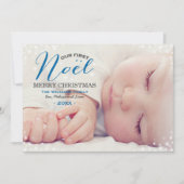 Onze eerste blauw foto-overlay baby's eerst feestdagenkaart (Voorkant)