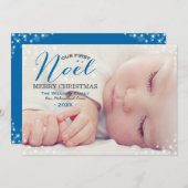 Onze eerste blauw foto-overlay baby's eerst feestdagenkaart (Voorkant / Achterkant)