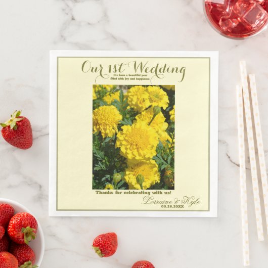 Onze eerste bruiloft Jubileum gele anjer Servet (Insitu)